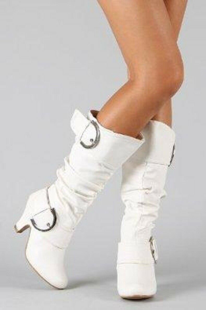 New Women's Fashion Dress Low Heel Zipper Mid Calf Knee High Boots
